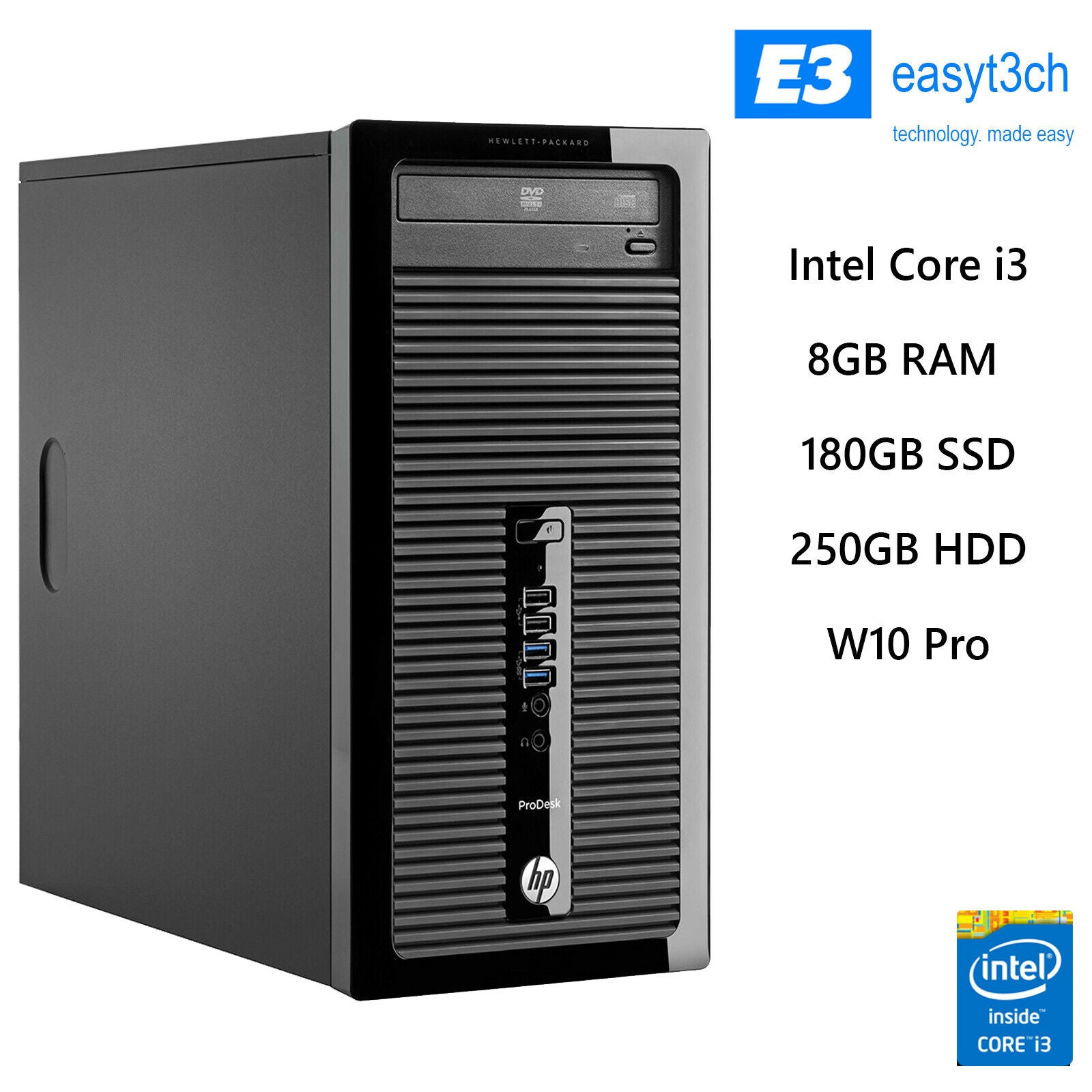 HP ProDesk 400 G1 MT Core i3-4160 8GB RAM 180GB SSD + 250GB HDD 
