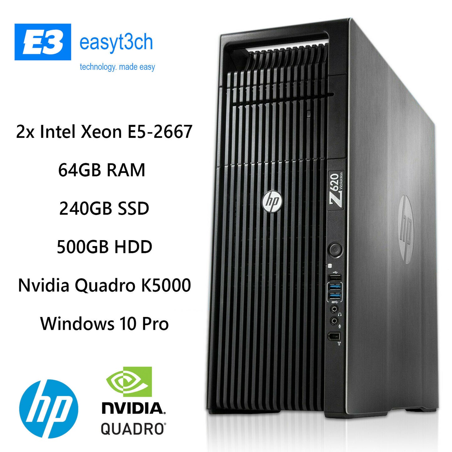 HP Z620 Workstation PC 2x 6 Core Xeon E5-2667 2.90GHz 64GB RAM 240GB SSD K5000